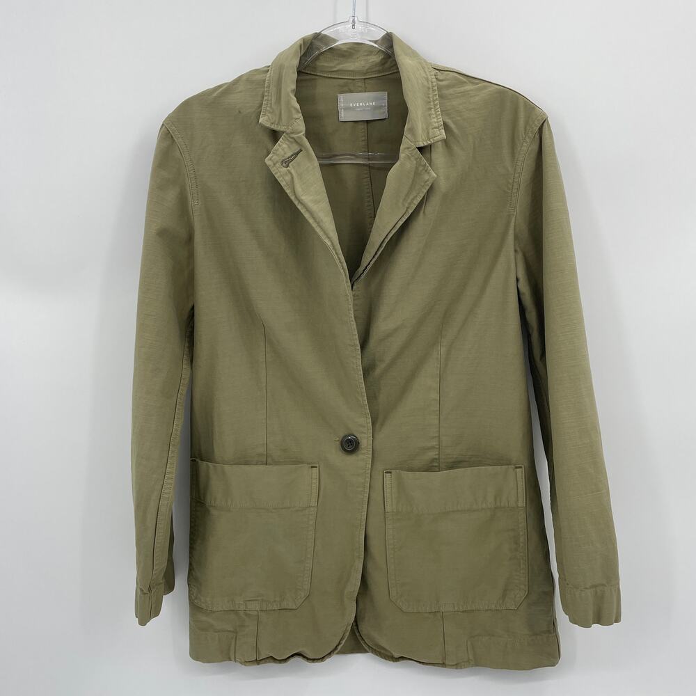 EVERLANE Women Organic Cotton Linen Blazer Size S Tan Collar Single Button FLAW